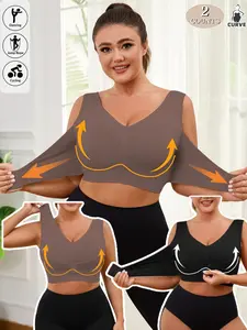 PLUS SIZE Women's Seamless Sports Bra Vest, Adjustable Buckle, Wide Shoulder Straps, Breathable Running Tank Top, Workout Bras, Suitable for Gym, Yoga, Sleep, All Seasons