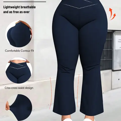 Women's Plus Size Cross Waist Flare Pants, High-Stretch Commuter Pants for Daily Wear, Fashionable and Comfortable, All-Season Choice, Bell Bottom Trousers
