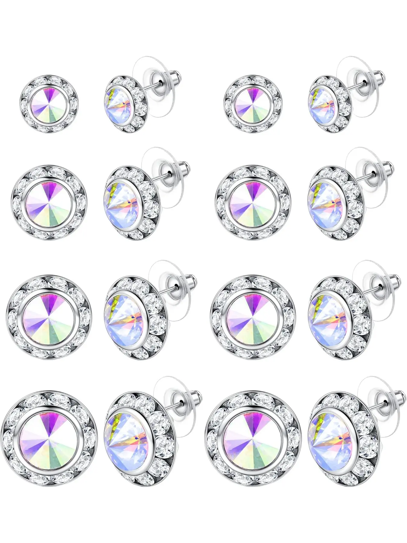 8 Pairs Dance Competition Earrings for Women Acrylic Halo Crystal Rhinestone Stud Earrings for Stage Opera Performance Bridal Party 10/15/18/20mm Versatile Earrings Sparkling Ear Jewelry