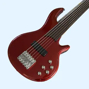 Fretless Bass Guitar Metallic Red 6 String rosewood fingerboard maple neck