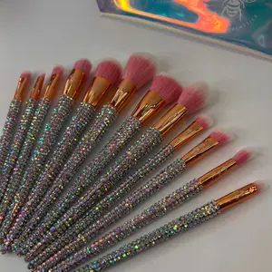Silver rhinestone makeup brushes