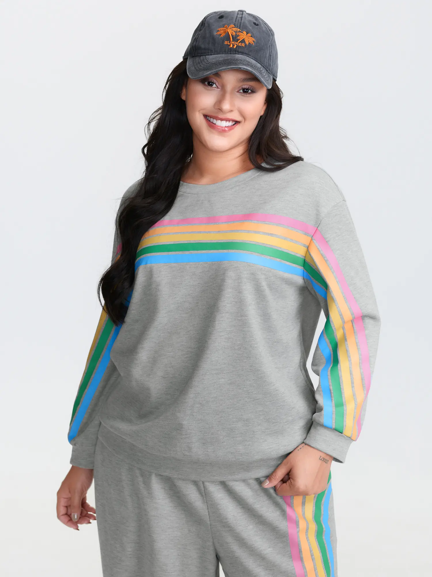 BLOOMCHIC Women's Soft Rainbow Print Round Neck Long-Sleeve Polyester Pocketed Pajama Top - Playful 2026 Summer Sleepwear Garment with Comfortable Fabric, Flattering Fit, Women's Clothes Summerfinds, Shirt