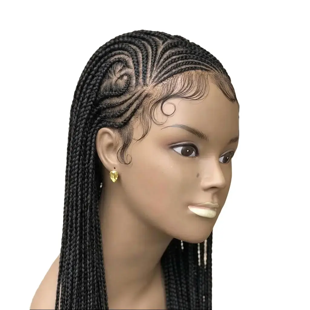 36 Inch Heart Cornrow Braided Wig Synthetic Full Lace Braided Wig for Women Knotless Box Braids Heart Part Design Protective Hairstyle Natural Looking Lace Wig Lightweight Daily Wear