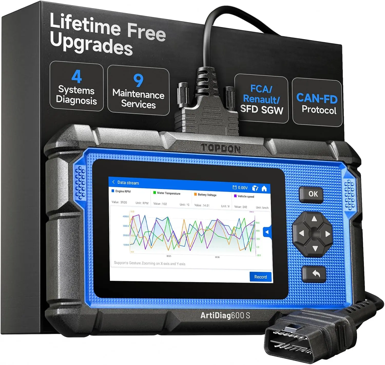 TOPDON AD600S ABS/SRS/AT/Engine Code Reader, 9 Reset Services, Free Lifetime Upgrade Scan Tool Car Battery Tester TOPDON AD600S ABS/SRS/AT/Engine Code Reader, 9 Reset Services, Free Lifetime Upgrade Scan Tool Car Battery Tester