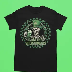 St. Patrick's Day Shenanigans Skeleton Design T-Shirt for Fun Celebrations & Gifts