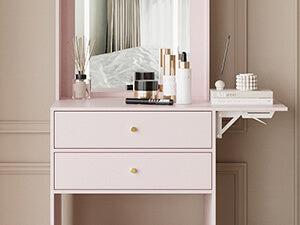 Small Vanity Desk Set with 3 Adjustable Lighted Mirror and Storage Chair IF018,  MDF panels