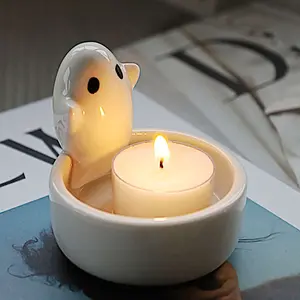 Handmade Ceramic Candlestick, Cute Cartoon Little Ghost Design, Perfect for Halloween Decor & Holiday Gifts
