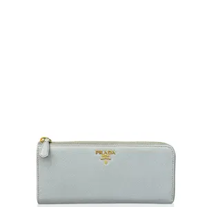 Pre-owned PRADA Leather small leather goods Continental Wallet Saffiano Calfskin Light Blue (mg011926h0)