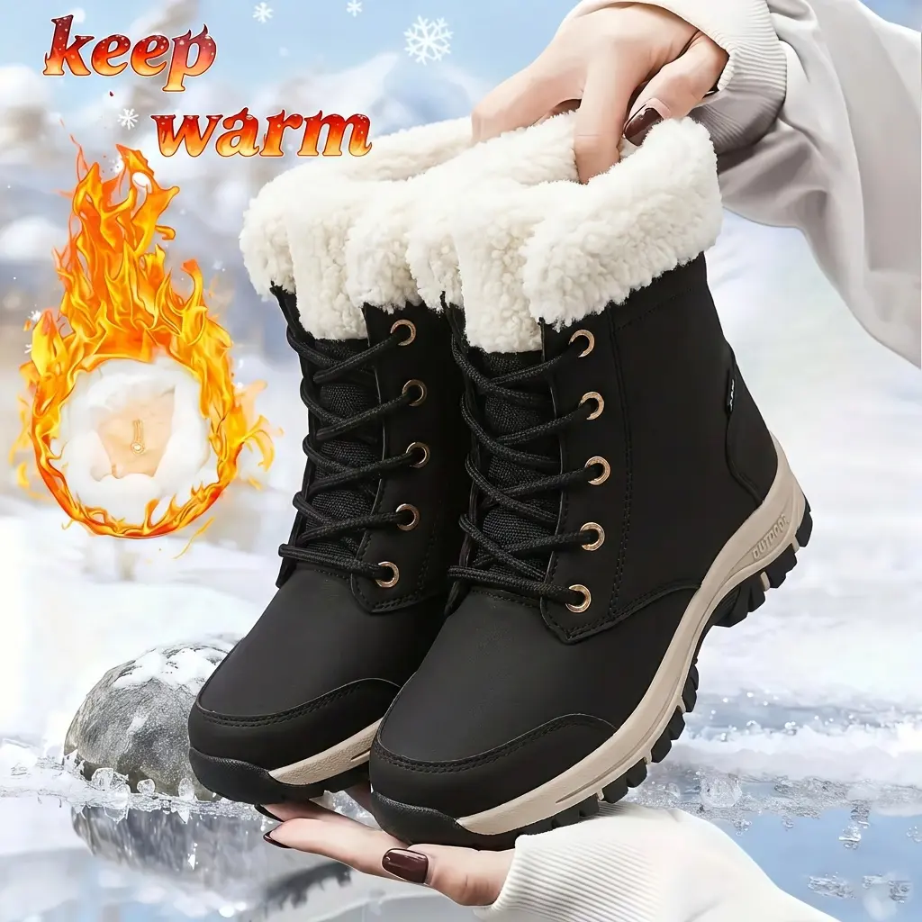 Women's Winter Waterproof Snow Boots, Warm Fur-Lined Anti-Slip Platform Sole Footwear, Outdoor Hiking Shoe for Skiing Mountaineering