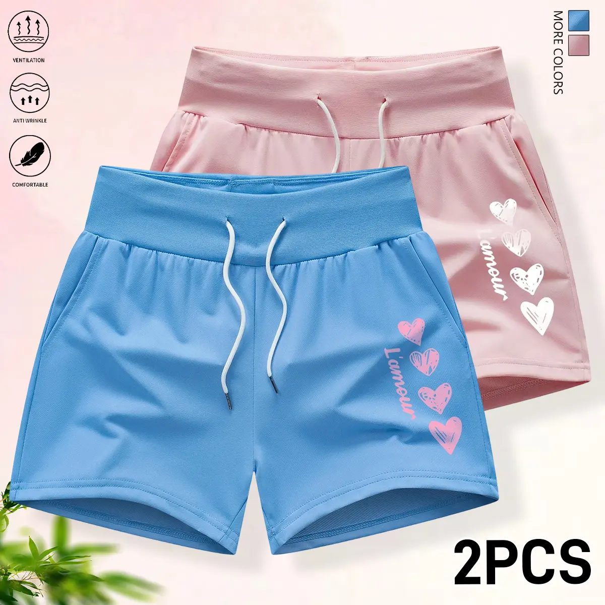 Set of 2 women’s fashion shorts—soft and comfortable, stylish colors, pocket design, drawstring waist; can be worn as women’s athletic shorts, summer casual wear, or home pants; suitable as a gift.