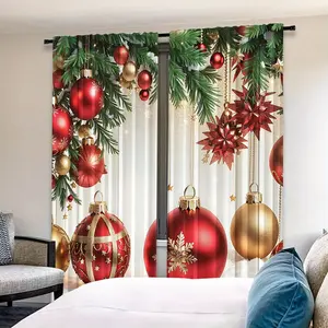 Santa Gift Snow Scene Print Window Curtain Set, Home Decoration Curtain, 2-Piece Christmas Decor, Festive Living Room Bedroom Decoration, Happy Holiday Atmosphere