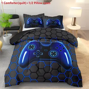 3-Piece Gaming Controller Theme Quilt Set (1 Quilt + 2 Pillowcases), Soft Breathable, High-Definition Digital Print, Multiple Sizes Available, Breathable Duvet Set