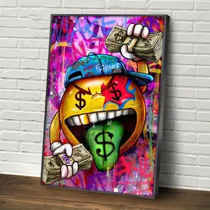 1pc Canvas Poster, Modern Art, Creative Currency Design, Street Graffiti Colorful Mouth Decoration Painting, Ideal Gift For Bedroom Living Room Kitchen Corridor, Wall Art, Wall Decoration, Fall Decor, Room Decoration, No Frame