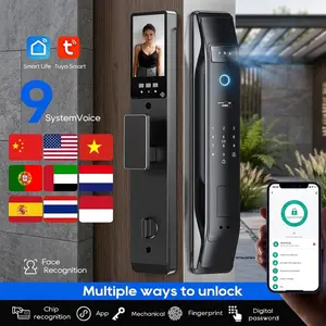 Next-Gen Smart Door Lock with Palm Vein and 3D Face ID, 7-in-1 Keyless Home Entry Lock with Camera Works with Smart Life