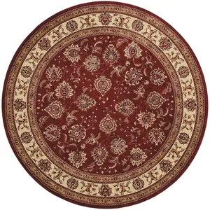 HomeRoots 574147 8 ft. Red & Ivory Ethnic, Child-Friendly, Full-Sized Circular Oriental Area Rug, Child-Friendly Area Rugs, Circular Area Rugs