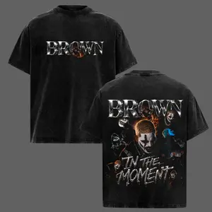 C.Brown Vintage Washed Graphic T-Shirt, Oversized Streetwear Tee, Y2K Rap R&B Concert Merch Unisex Shirt, BROWN In The Moment Graphic Tee, C.Brown Inspired Vintage Black Washed T Shirt, Hip Hop Streetwear Oversized