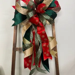 Christmas Tree Topper Bow 22"x 36" Large Velvet & Satin with 4 Matching Ribbons for Treetop Front Door Wreath Garland Mailbox Decoration