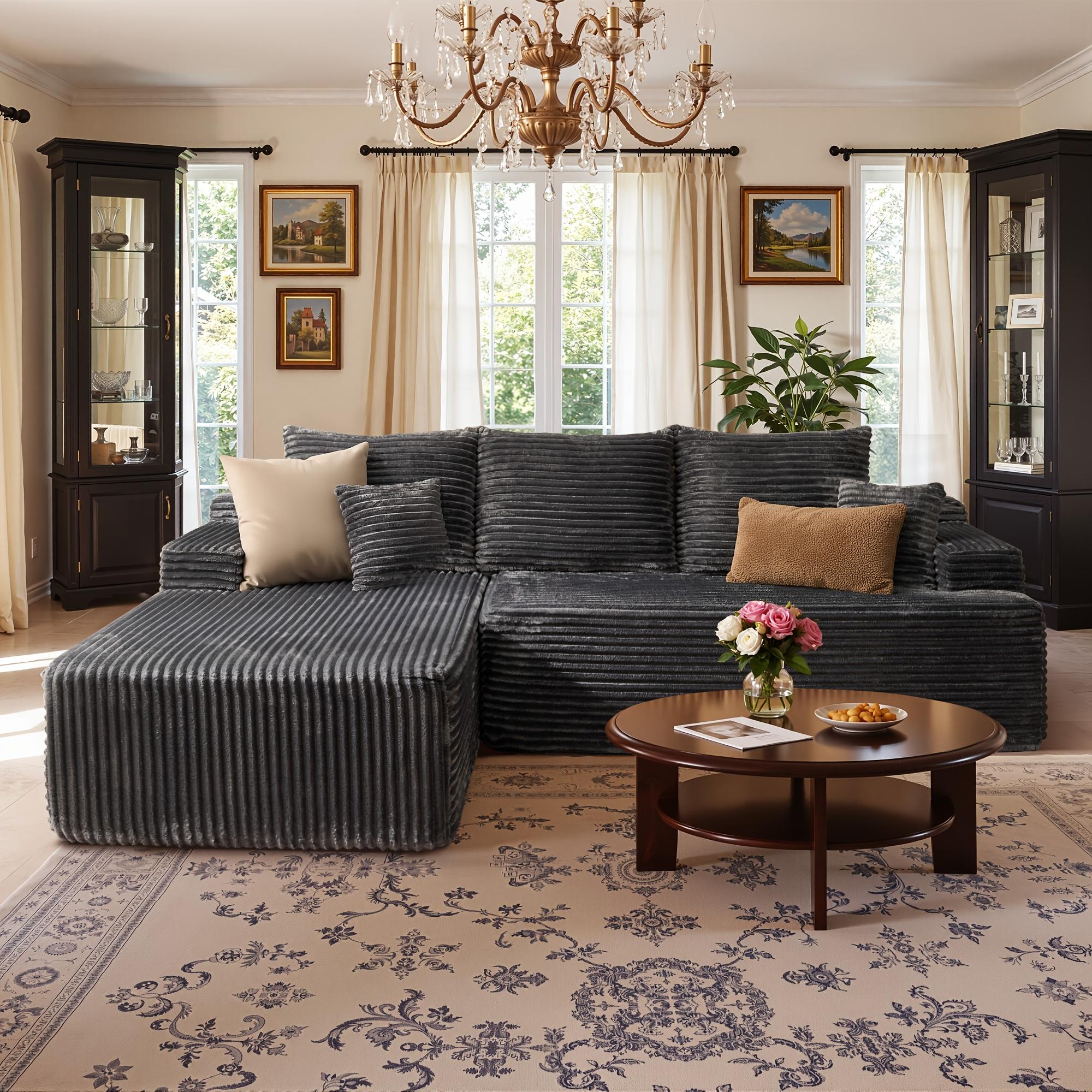 Extra-large Living Room Sectional Sofa, L-shaped Couches Set-(Chaise Lounge + Armchair), Frameless Modular Sofa with Plush Fabric And Foam Filling, Comes with 3 Backrests And 2 Small Cushions, some Color Options, No Asembly Required cloud couches