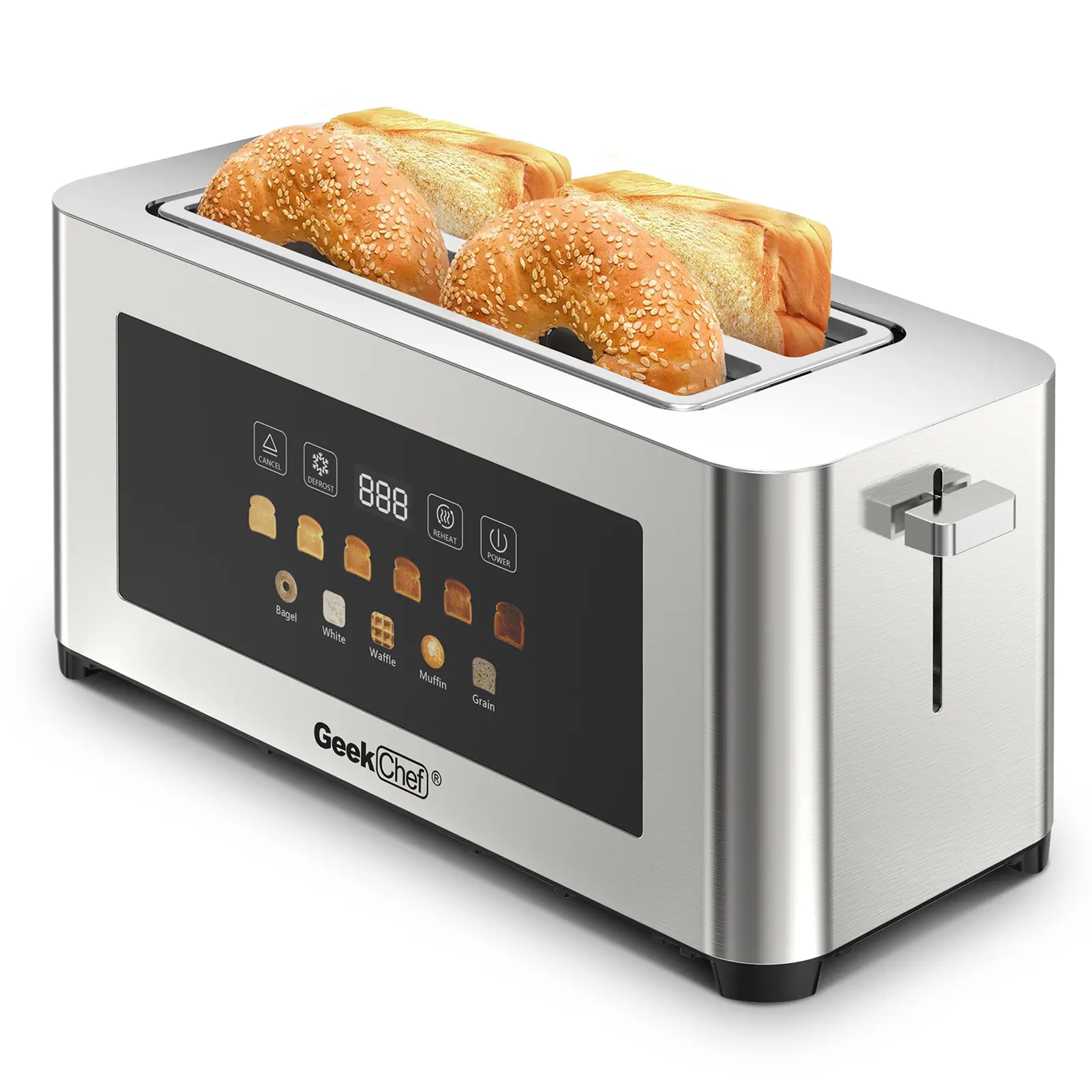 4-Slice Toaster with Extra-Wide Entrance Stainless Steel Surface LED Display Touch Panel Automatic Shut-Off Anti-Jam Easy Clean Cord Storage for Family, Anti-Jam Protection