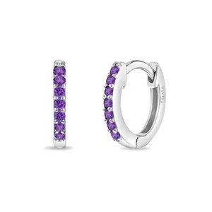 Tiny Multi CZ 7mm Baby / Toddler / Kids Earrings Hoop/Huggie Safety Latch - Sterling Silver