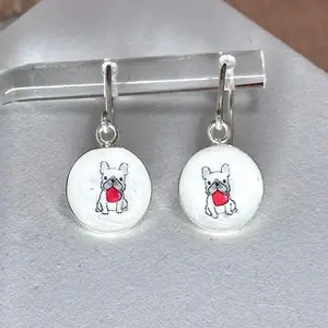 Sterling Silver French Bulldog Heart Earrings-2 Styles