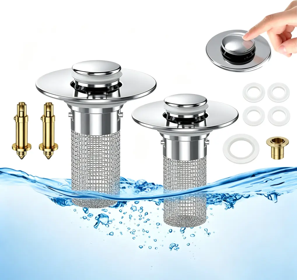 US Standard Pop Up Sink Drain with Hair Catcher, SUS304 Stainless Steel Basin Drain Filter for Bathroom Vanity Sink