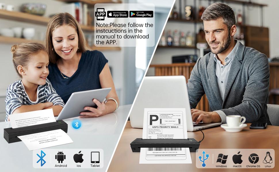 Portable Printer Wireless for Travel, D80 Thermal Printer, Inkless Printers, Compatible with iOS, Android, Laptop, Supports 8.5" x 11" US Letter & A4 & A5 for Home Use, Office, Vehicles, Black