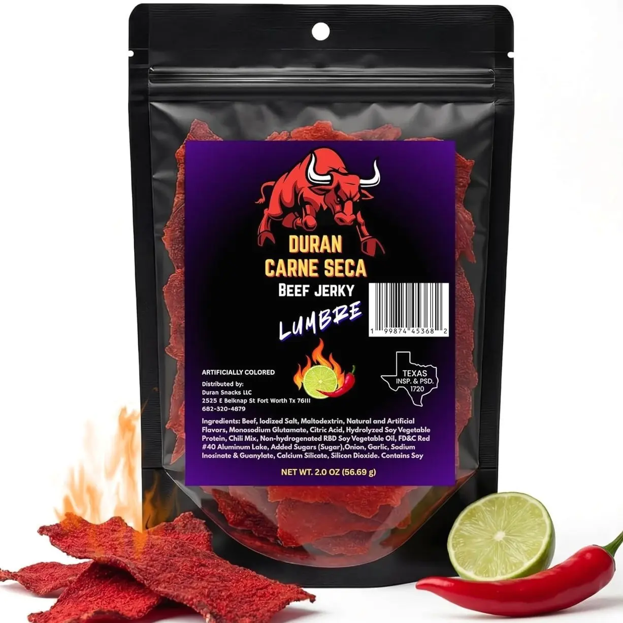 Tizon Lumbre Carne Seca - Spicy Fuego Beef Jerky Snack, Premium Mexican-Style Dried Beef, 2oz Resealable Pouch, No Added Hormones, USA Made