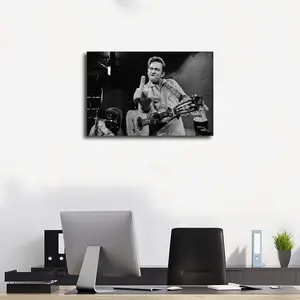 Black and White Country Music Canvas Wall Art, Vintage Guitar Performer Poster Print, Retro Music Room Decor, Unframed or Framed Canvas Poster
