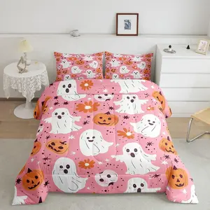 Feelyou Halloween Decor Comforter Set - All-Season Use Microfiber Material Bedding Set with Spooky Pumpkin, Cartoon Ghost Patterns for Kids
