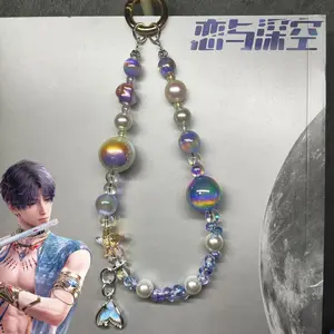 Anime Love and Deepspace Rafayel Cosplay Phone Chain Fish Tail Bag Pendant Pearl Bead Keychain Jewelry Accessories Xmas Gift