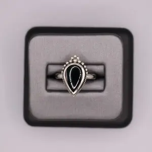 Sterling Silver Stone Ring - Onyx Pear Shape