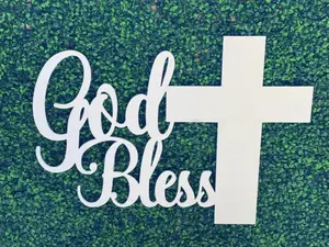 God Bless with Cross PVC Backdrop Sign - Baby Shower or Christening/Baptism Decor for Your Event