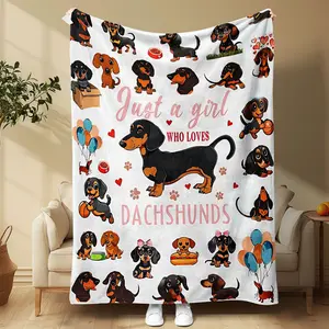 Comfortable Sausage Dog Print Flannel Blanket, Soft Warm Reversible Design, Perfect for Sofa Bed Office Travel Gift Idea
