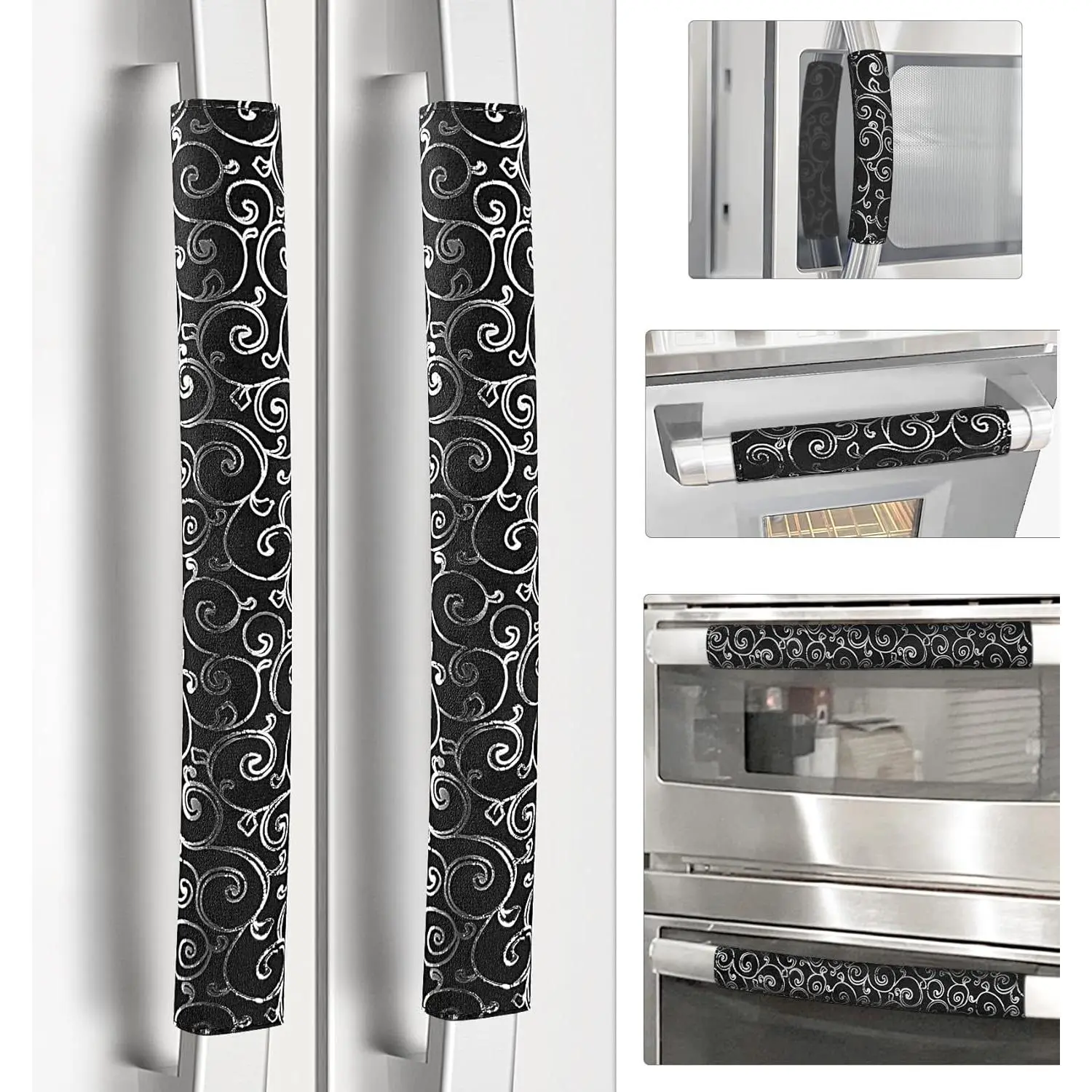 Refrigerator Door Handle Covers, Set of 6, Non-Slip Fridge Handle Covers, Washable Appliance Handle Covers, Keep Your Kitchen Clean, Microwave Oven Dishwasher Handle Protector(Black,  )
