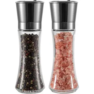 Salt and Pepper Grinder Set Stainless Steel Black Salt and Pepper Mill with Adjustable Coarseness Salt Shaker Set Spice Grinder Black Pepper Grinder Refillable Home Kitchen  Vevok Chef