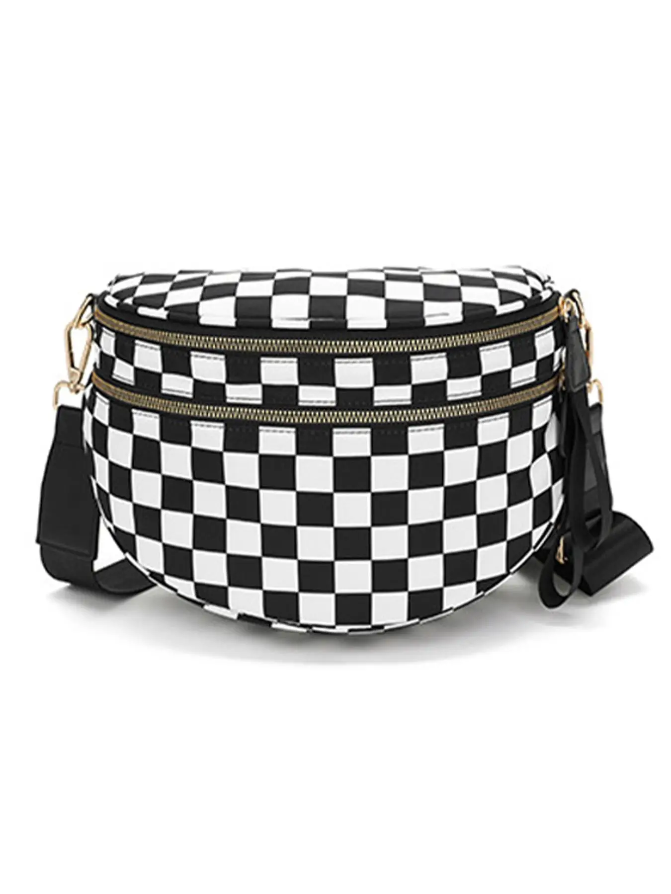 Women's Fashionable Checkerboard Pattern Zipper Shoulder Pack, Casual Versatile Crossbody Bag for Daily Used, Trendy All-match Fanny Bag