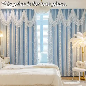 1PC New Lace Thick High Weight Princess Style Curtain, Full Light Blocking Sun Protection Heat Insulation UV Block Privacy Decor
