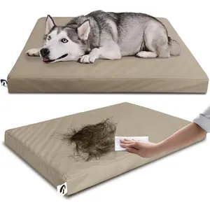 Waterproof Dog Bed for Crate Pad, Leather Brown Hair Resistant Dog Beds with Wipeable Covers, Easy Clean Large Mattress Pet Mat
