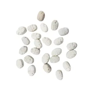 Egyptian Scarab Beads Set of 24 Tiny - White Soapstone - Made in Egypt