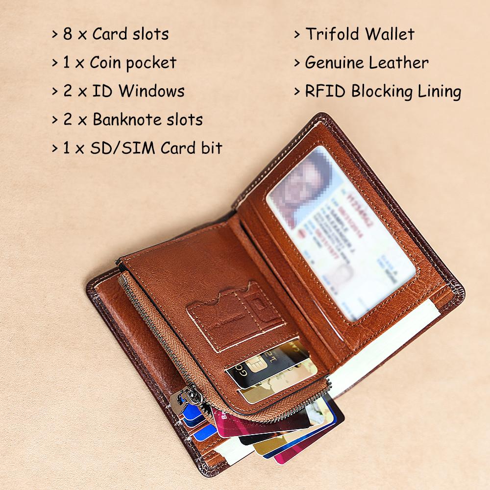 CIEPHIA Men's Genuine Leather RFID Blocking Bifold Wallet, Vintage Multi-Function Card Holder with 2 ID Windows and Zipper Coin Pouch