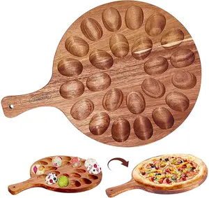 Wood Deviled Egg Platter, 24 Holes Deviled Egg Tray, Round Holder for Deviled Eggs, Kitchen Utensils