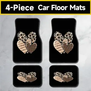 Leopard Print Stacked Hearts Car Floor Mats, 4-Piece Universal Set for Cars, Trucks & SUVs, Non-Slip Rubber Backing, Stain Resistant Fabric, Western Cowgirl Style Auto Interior Accessories for Women Drivers front