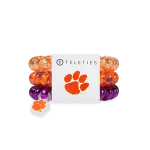 TELETIES - Go Tigers! - Clemson Large Hair Ties - Strong Grip - No Rip - Reduces Headaches