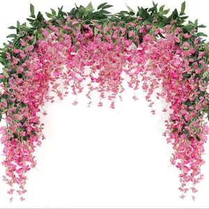 4pcs 28.8ft Long Artificial Wisteria Flowers Garland - Realistic Hanging Vine for Home Garden Outdoor Ceremony Wedding Arch Floral Decor Spring Summer Seasonal Decoration Indoor Spaces