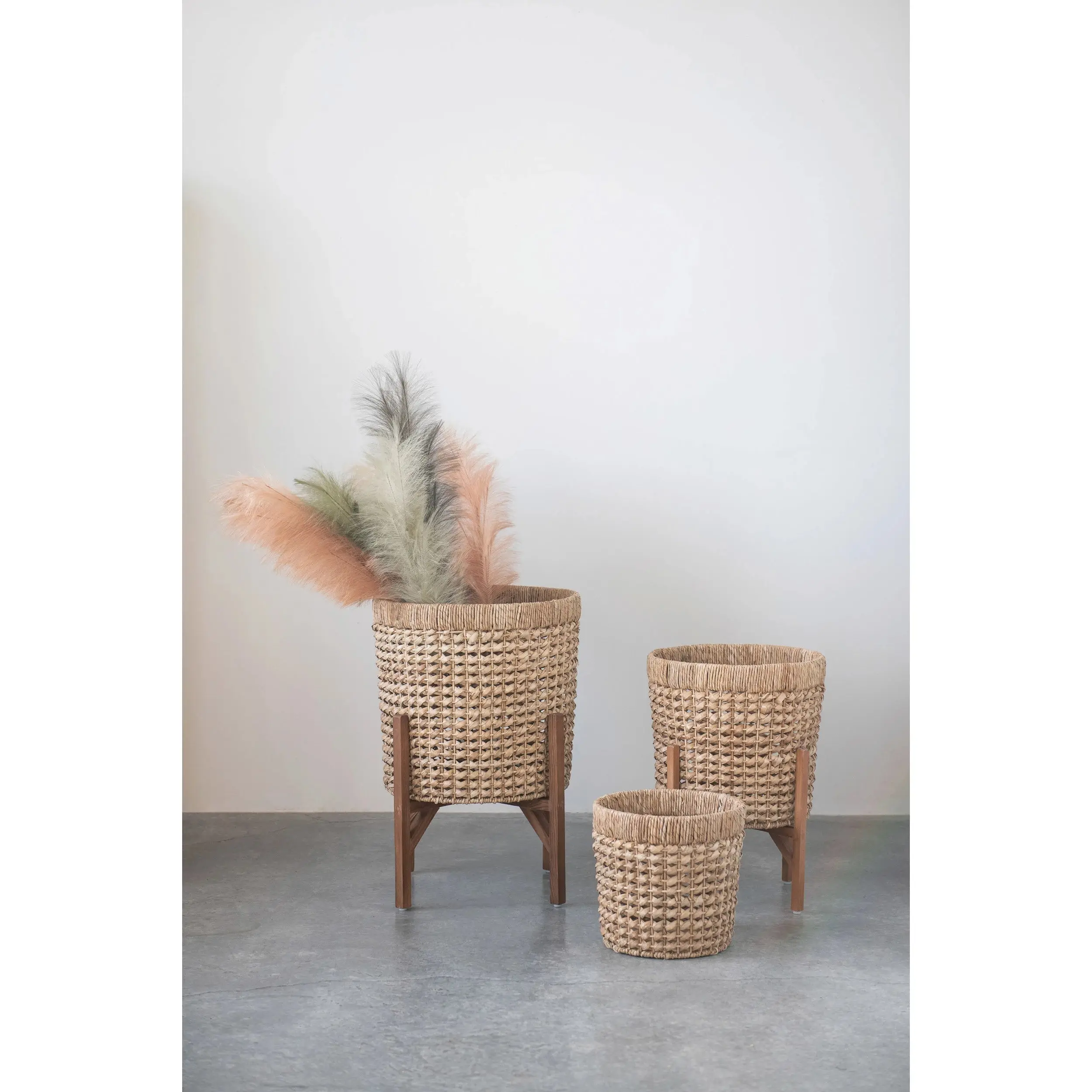 Hand-Woven Planters with Wood Stands