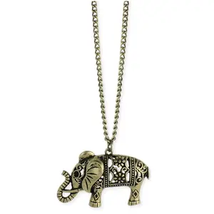 Zad Jewelry Protective Antique Bronze Cut-Out Elephant Pendant Necklace, Fashion Costume Jewelry Accessory, Chain Jewelry Necklaces
