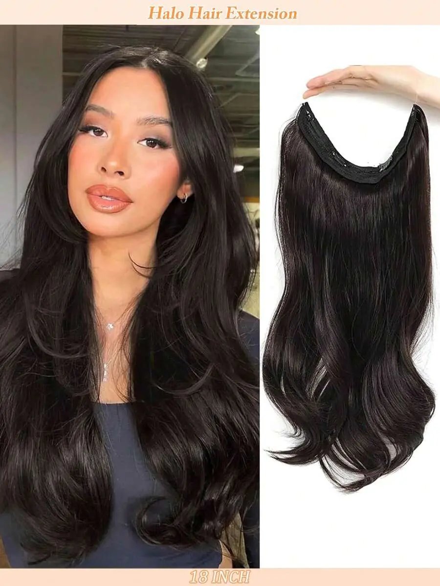 Invisible Wire Hair Extensions 18Inch Body Wavy Halo Hair  display picture 1