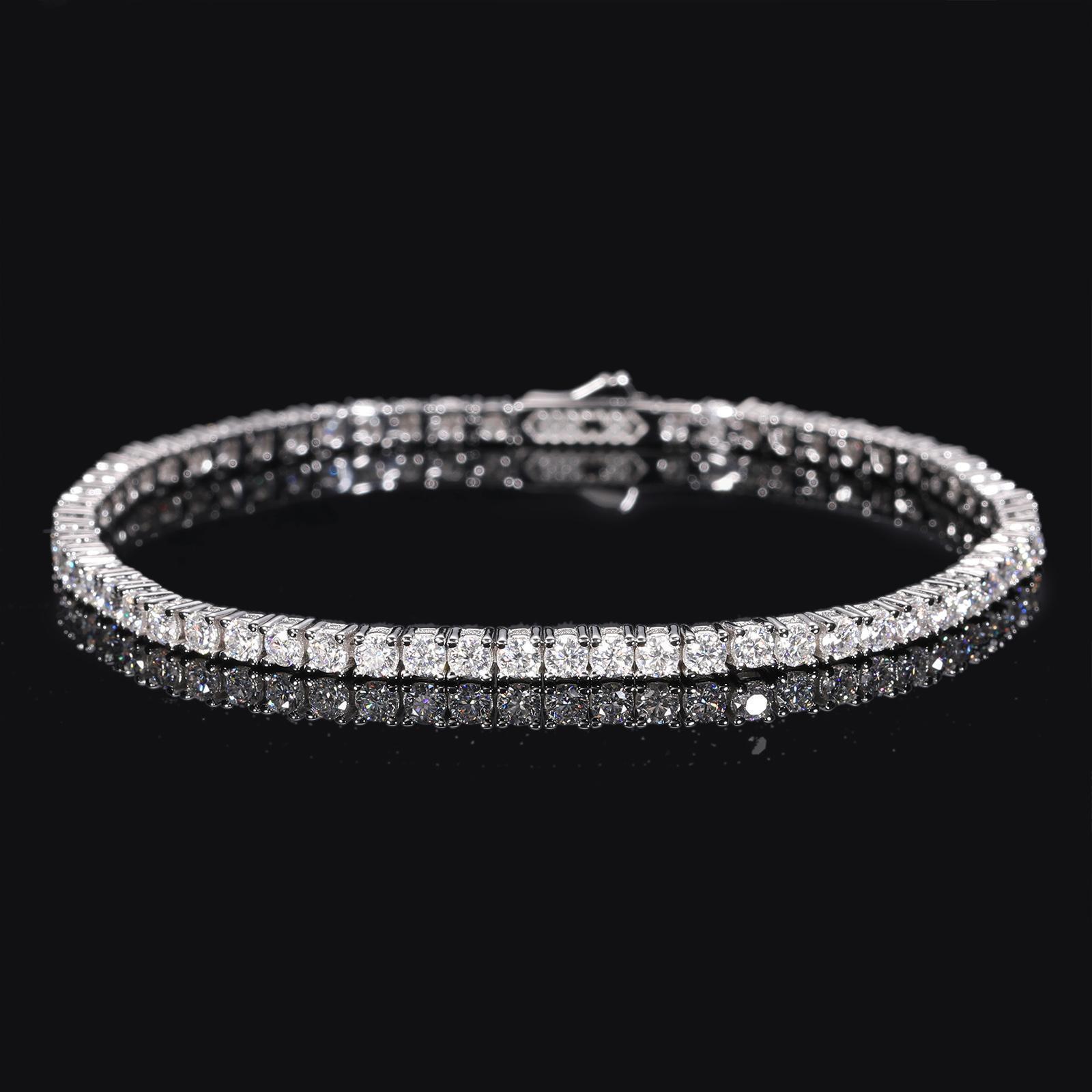 Meisidian Iced Out Moissanite Diamond   Sterling Silver Plated Gold 2mm 3mm 4m 5mm Tennis Chain Necklace