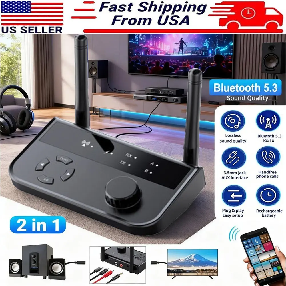 SJPACK Transmitter Receiver Long Range Bluetooth 5.3 For TV Home Stereo Audio Adapter